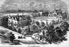 View: s06587 Principal's Residence (Collegiate House), left, and Collegiate School, boarding school for juniors and proprietary school for university for seniors, Collegiate Crescent, from Ecclesall Road. Broom Hall Lodge, right