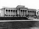 Mappin Art Gallery in Weston Park. Built in the Greek Ionic style, from designs by Flockton and Gibbs, architects. Opened July 27th, 1887 by Sir Frederick T. Mappin