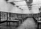 Pottery and silverwork in Weston Park Museum. Built in the Greek Ionic style, from designs by Flockton and Gibbs, architects. Opened July 27th, 1887 by Sir Frederick T. Mappin