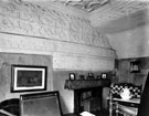 Plaster work in an upstairs bedroom at Attercliffe Hall, Attercliffe Road, taken before demolition in 1934. This inscription was once situated behind the Principle's chair when it was Christ's College