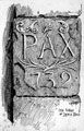 Carved 'PAX' Stone dated 1732 from outbuilding, Lees Hall, Norton