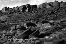 Stanage Edge, Hallam Moors, showing old quarry used in the production of millstones, in foreground