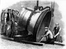 View: s10781 Casting, Great Steel Bell to be used as a fire alarm in San Francisco, USA cast by Naylor, Vickers and Co., Millsands