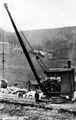 Derwent Dam under construction, one of the steam cranes 'Shifting Plums'