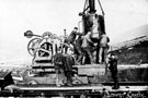 Construction of Howden Dam, steam cranes were taken apart and re-assembled on top of the crane wall