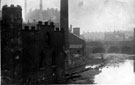 Scene on the River Don, No 2, Wicker, Wicker Tilt also known as Huntsman's Forge, occupied by Benjamin Huntsman, Tilter, and Wards, Blonk and Co., in foreground, Blonk Street Bridge and Tower Grinding Wheel in background