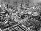 View: s12343 Aerial view - Walker and Hall Ltd., Electro Works, Howard Street and Eyre Street, centre, Truswell's Brewery Co., left, Music Hall, Surrey Street, bottom right, Town Hall, top left and St. Maries Church, top centre