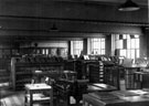 Interior of Sheffield Corporation Printing Department, part of the composing room showing an imposing Stone and Cylinder Press in the foreground