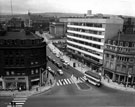 View: s13316 Elevated view of Barkers Pool and Town Hall Square, Wilson Peck, music warehouse, Nos. 66 - 70 Leopold Street, right