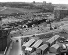 View: s14386 Pond Street bus station during construction of Arundel Gate, junction of Milk Street and Sycamore Street in foreground