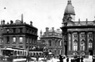 View: s14523 Commercial Street from Fitzalan Square, Haymarket and General Post Office, left, Canada House (the old Gas Company offices), centre, Birmingham District and Counties Banking Co. Ltd., right