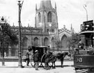 View: s15300 Horse drawn cab on Church Street, Cathedral SS Peter and Paul in background