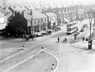 View: s15825 Streetscene, Firth Park roundabout, Firth Park Road, 3pm August 1947 showing Yorkshire Penny Bank, shops and housing in the background