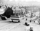 View: s15826 Streetscene, Firth Park roundabout, Firth Park Road, 3pm August 1947 showing Yorkshire Penny Bank, shops and housing in the background