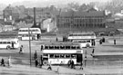 View: s15862 Pond Street bus station looking towards Joseph Rodgers and Sons Ltd., cutlery manufacturers, Sheaf Island Works and F.J.Brindley and Sons, hammer manufacturer, with the slums of the Park District in the background