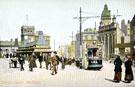 View: s16016 Fitzalan Square, Market Street and Omnibus Waiting Room, left, Birmingham District and Counties Banking Co. Ltd. and Wonderland Entertainment Booth, right