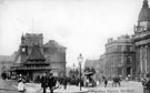 View: s16024 Fitzalan Square, 1890-1900, omnibus waiting rooms, left, General Post Office (Haymarket) and Birmingham District and Counties Banking Co. Ltd, right