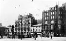 Fitzalan Square looking towards (right-left), No. 2 John Smith's Tadcaster Brewer Co. Ltd., offices and Marples Hotel, wine and spirit merchants, No 4, Fisher, Son and Sibray Ltd., nurserymen, The White Building, Offices