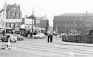 Fitzalan Square, premises include Bell Hotel, General Electric Co., Ltd., electrical manufacturers and General Post Office (on Baker's Hill), King Edward VII Statue, centre, site on right was No. 4 Marples Hotel