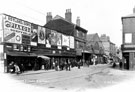 Gibraltar Street from the junction with Trinity Street (right) showing businesses including No. 220/4 Thomas Nixon and Son, pawnbrokers, Midland Railway Co., parcels receiving office and Nos. 204/6 The Oriental Tea Co., Nichols and Co. right