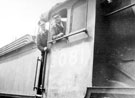 Close up of Steam Locomotive 3081 in Broughton Lane Sidings, Mr. freeman, driver and Mr. Billingham (behind)