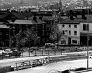 View: s17472 Howard Street from Arundel Gate, No. 54 Globe Inn, Nos. 50 - 52 Schofield's of Sheffield, cutlers, No. 48 Milners, house furnishers, Nos. 105 - 123  Arundel Street, Herbert M. Slater Ltd., Venture Works (in background)