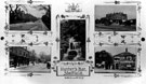 Composite Image of Hunter's Bar and surrounding area, Brocco Bank, top, left, Junction Road looking towards Ecclesall Road, bottom, left, Waterfall, Endcliffe Woods, centre, Hunter's Bar, top, right, Hunter's Bar Toll House, bottom, right