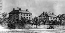 London Road at junction of Sharrow Lane, 1820-1850. Brightfield House, left, No 132 (later renumbered No 220), Highfield Club House and Bowling Green, right