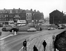 View: s18050 Roundabout at the junction of Ecclesall Road, The Moor, St. Mary's Gate and London Road, premises in background include Yorkshire Bank