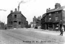 Junction of Harvest Lane/Pyebank (later Pitsmoor Road) from the junction with Mowbray Street/ Bridgehouses, showing the Hope and Anchor public house. (2 Mowbray Street) and H. Hayes, butcher, Bridgehouses