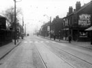 Penistone Road from the junction with Dutton Road with the entrance to Hillsborough Park on the left