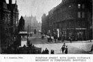 Town Hall Square looking towards Pinstone Street, 1915-1925, Queen Victoria Monument in foreground