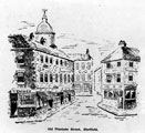 Pinstone Street, 1870-1885, from Fargate, left and Barker's Pool, right, No. 73 Fargate, T. Baines, hairdresser, No. 3 Pinstone Street, Wm Smith, hatter, Nos. 5 - 7 John Richardson and Son, tailors, No. 79 Barker's Pool, Norfolk Hotel