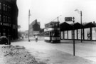 Tram No. 109 passing Thomas W. Ward Ltd., Savile Street, at junction of Attercliffe Road, looking towards the Wicker Goods Station and Depot