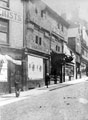 View: s19548 Snig Hill from West Bar, derelict timber framed shops, prior to demolition in 1900