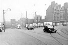 View: s19555 Snig Hill from West Bar, looking towards Bridge Street, Corporation Buildings, right, Exchange Brewery in background