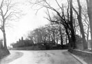 Looking towards junction of Stumperlowe Hall Road and Stumperlowe Lane from Slayleigh Lane, 1915-1925. Stumperlowe Grange, left