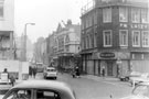 Union Street from Furnival Street. P.W. Lacey Ltd., footwear and outfitters, former Newton Chambers, Tudor House, formerly Newton House, right. The Sheffield Picture Palace (referred to in later directories as The Palace) in background