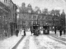 Bow Street later renamed West Street, 1895-1915, looking towards Church Street and St. James' Chambers. Shops on left stood on site later occupied by the Telephone Exchange. Corner of Leopold Street can just be seen, right