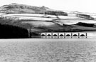 Ashopton Viaduct across Ladybower Reservoir (Viaduct stands over the ruins of Ashopton Village), Crook Hill Farm in background