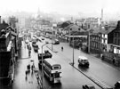 View: s20599 Elevated view of The Wicker taken from the Wicker Arches looking towards Lady's Bridge, showing businesses including Nos 83, R. A. Roberts (Office Equipment) Ltd., 79, The Viaduct public house and Bentley Brothers (Sheffield) Ltd., motor car agents