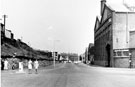 View: s21170 Park Iron Works (right) and Attercliffe Station (left), Leveson Street from the junction with Foley Street