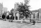 View: s22349 Falklands Memorial, tree and stone outside Cathedral SS Peter and Paul, Church Street