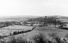 Ecclesfield from Hunshelf Hill, looking south, towards Whitley Lane. Whitley Lane Farm and Millfield Poultry Farm at rear, right. Sports ground and pavilion, left. Dam at rear