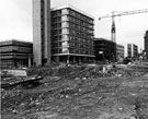 View: s23037 Road construction of Furnival Square roundabout and underpass with Furnival House and multi storey car park left