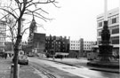 View: s23110 Barkers Pool War Memorial looking towards the demolished site of the Gaumont Cinema and rear of properties on Pinstone Street