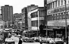 View: s23179 The Moor looking towards Lansdowne Flats showing Robert Brothers, Rockingham House and Nos. 78 - 82 John Atkinson Ltd., department store