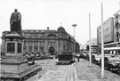 View: s23916 Fitzalan Square looking towards the General Post Office and Flat Street during the refuse collectors strike with King Edward VII Statue in the foreground