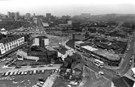 View: s24107 Elevated view from Lansdowne Flats of Moorfoot Roundabout showing Boston Street and London Road (bottom right); Beeley Street connecting Cemetery Road and London Road (bottom left); St. Mary's Gate (right) and The Moor