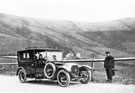 30 hp Sheffield Simplex Motor Car. Vehicle test run on Mam Tor, chief designer and joint managing director, Percy Richardson (right) with Mr. Warrick Wright   